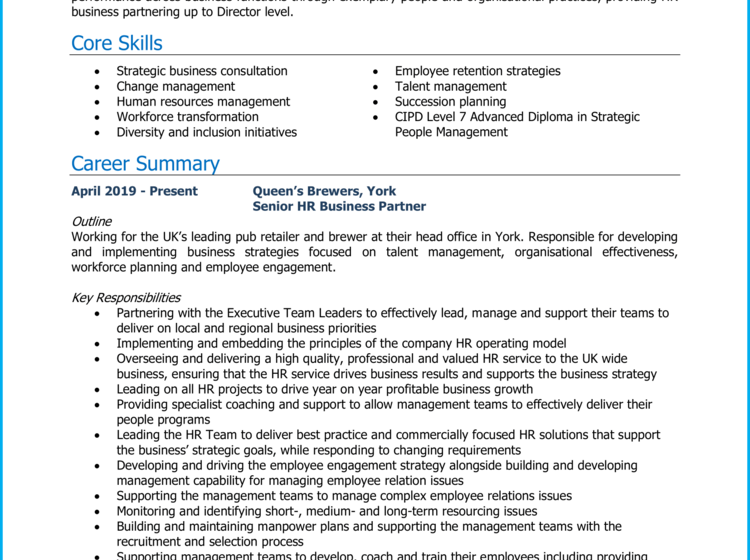 Exemple de CV Senior HR Business Partner + guide