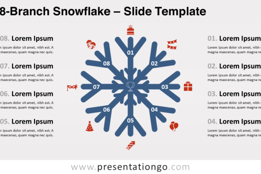 Flocon de neige à 8 branches pour PowerPoint et Google Slides