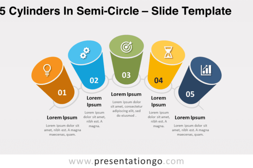 5 cylindres en demi-cercle pour PowerPoint et Google Slides
