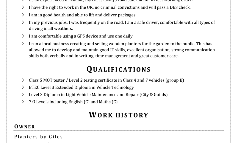 Exemple de CV chauffeur-livreur (modèle + guide) |  Modèle de CV maître