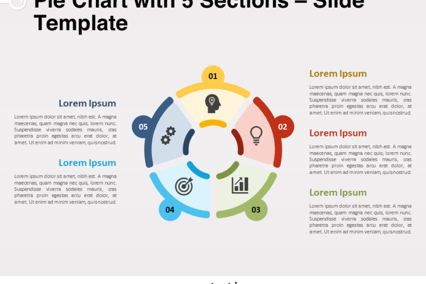 Graphique à secteurs avec 5 sections pour PowerPoint et Google Slides