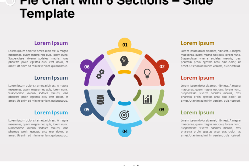 Graphique à secteurs avec 6 sections pour PowerPoint et Google Slides