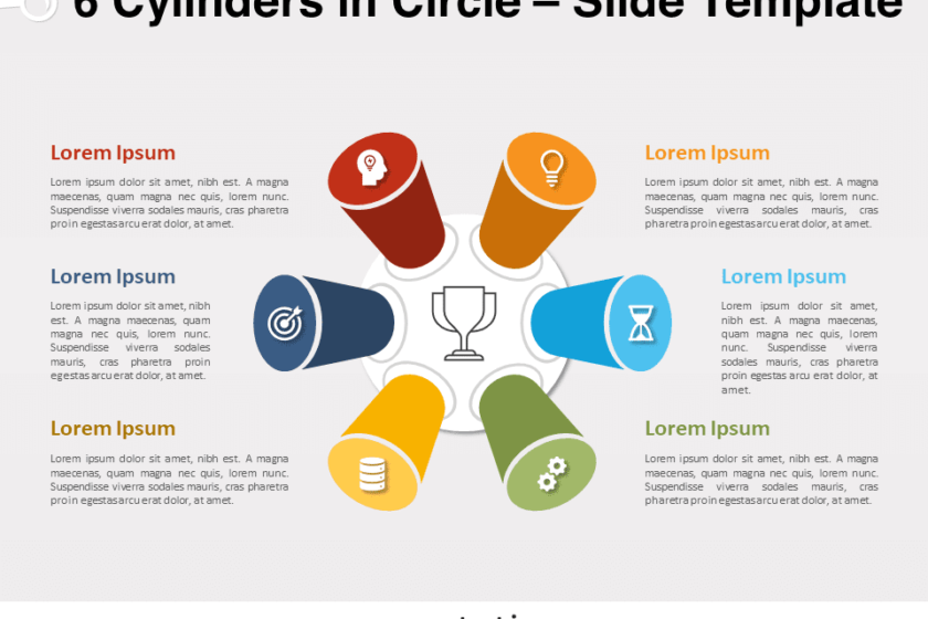 6 cylindres en cercle pour PowerPoint et Google Slides –