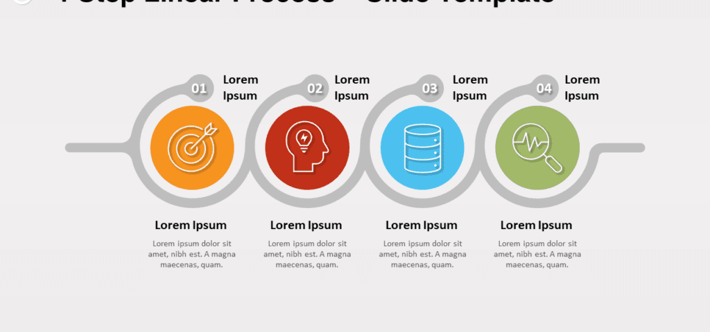 Processus linéaire en 4 étapes pour PowerPoint et Google Slides