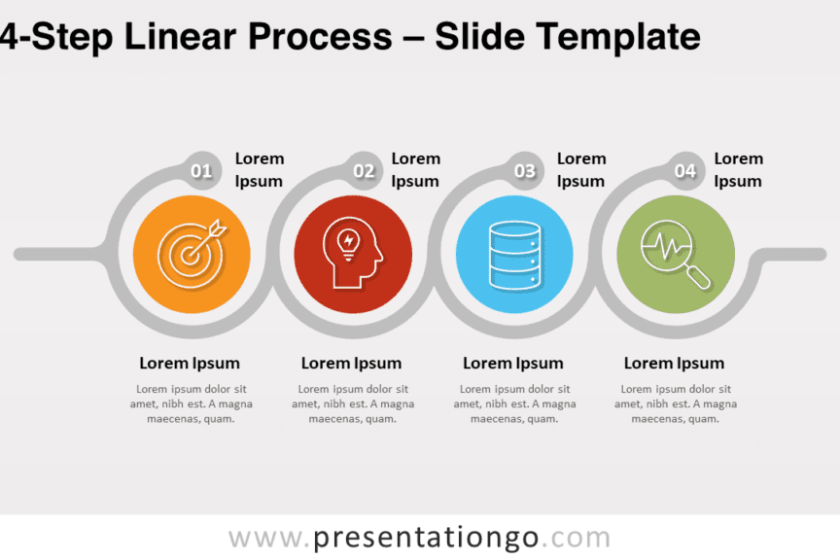 Processus linéaire en 4 étapes pour PowerPoint et Google Slides