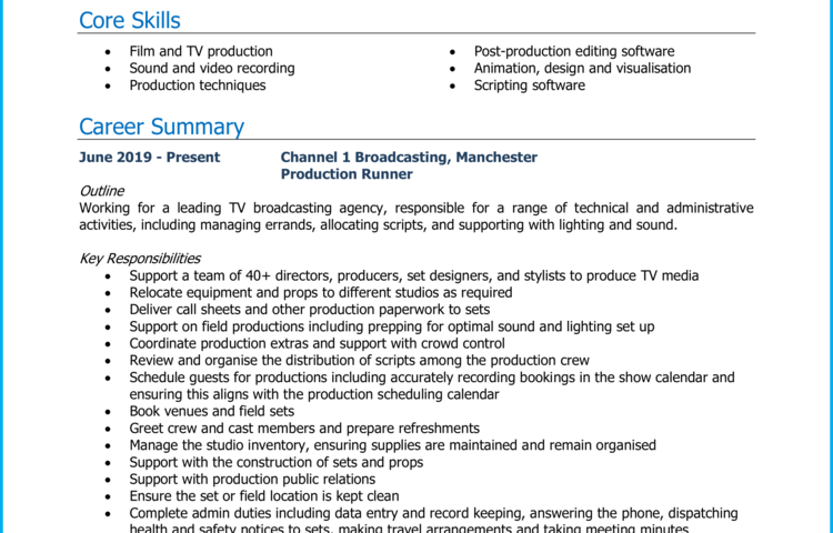 Exemple de CV d’assistant de production + guide [Land top jobs]