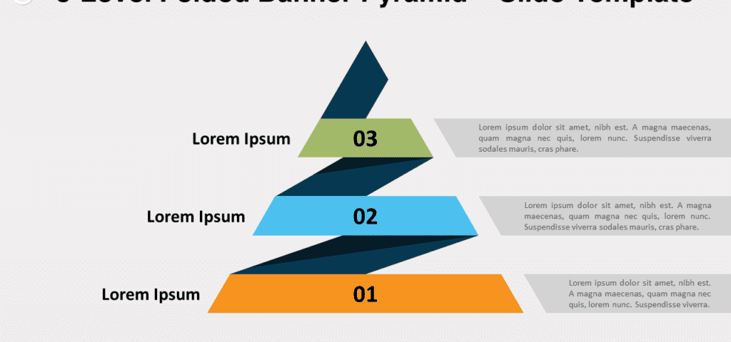 Pyramide de bannières pliées à 3 niveaux pour PowerPoint et Google Slides