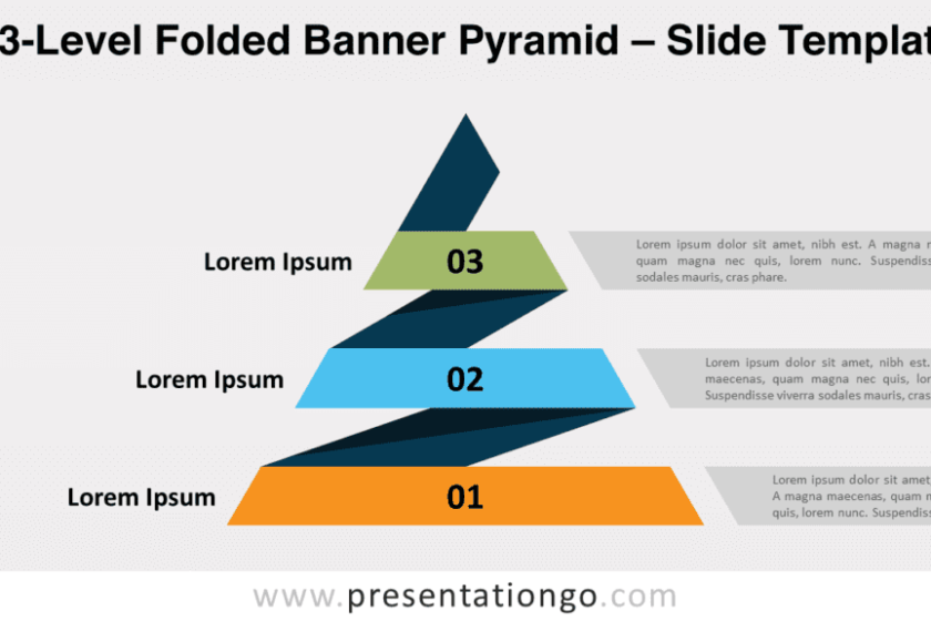 Pyramide de bannières pliées à 3 niveaux pour PowerPoint et Google Slides