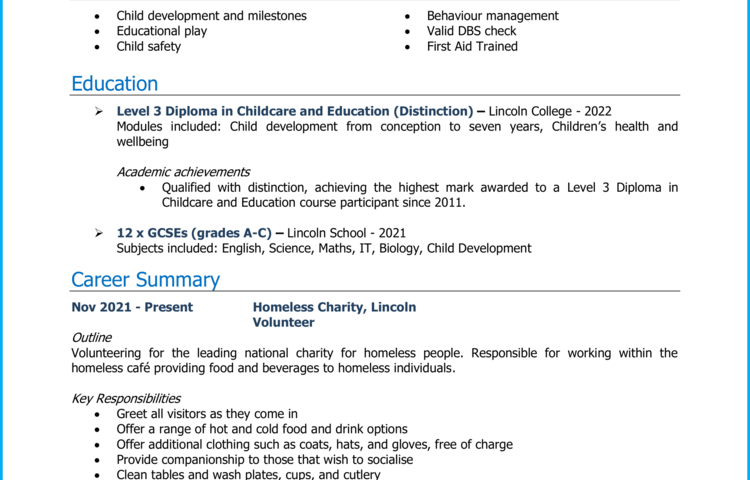 Childcare No Experience Exemple de CV + guide [Win those jobs]
