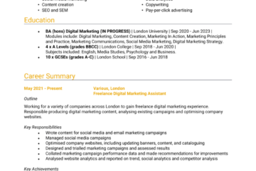 CV de stagiaire en marketing numérique 1