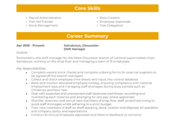 Exemple et guide de CV de Shift Manager [Get job interviews]