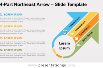 Flèche nord-est en 4 parties pour PowerPoint et Google Slides
