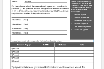 Billet à ordre pour prêter de l'argent