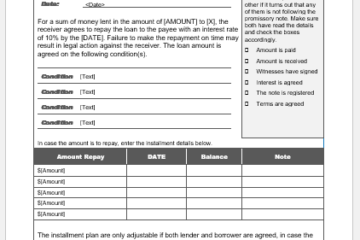 Billet à ordre pour prêter de l'argent