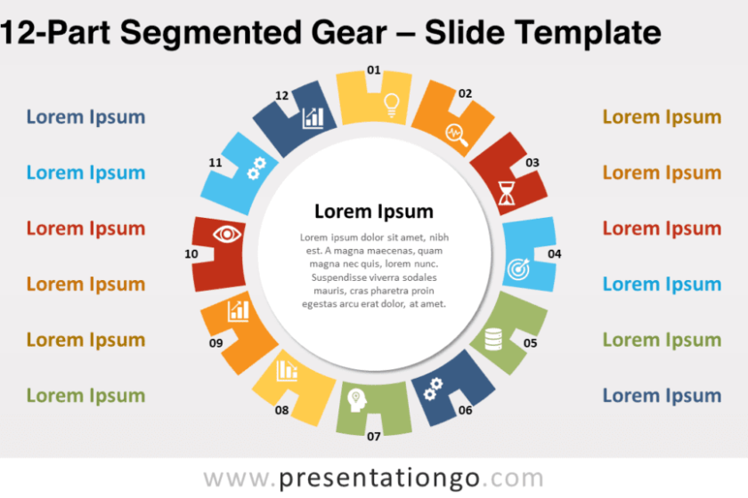 Équipement segmenté en 12 parties pour PowerPoint et Google Slides – PresentationGO