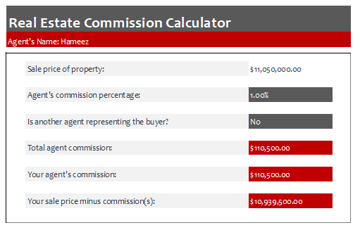 Modèle de calculateur de commission immobilière