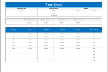 Modèle de feuille de travail sur le temps contrôlable |  Télécharger le fichier Excel