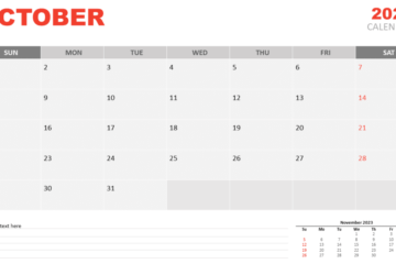 Calendrier Octobre 2023 pour PowerPoint et Google Slides – PresentationGO