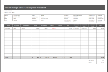 Feuille de travail sur le kilométrage du véhicule et la consommation de carburant