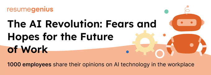 A graphic showing a robot standing next to a header that says "The AI Revolution: Fears and Hope for the Future of Work"