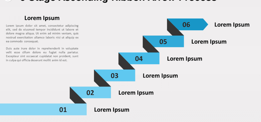 Processus de flèche de ruban ascendant gratuit en 6 étapes pour PowerPoint et Google Slides