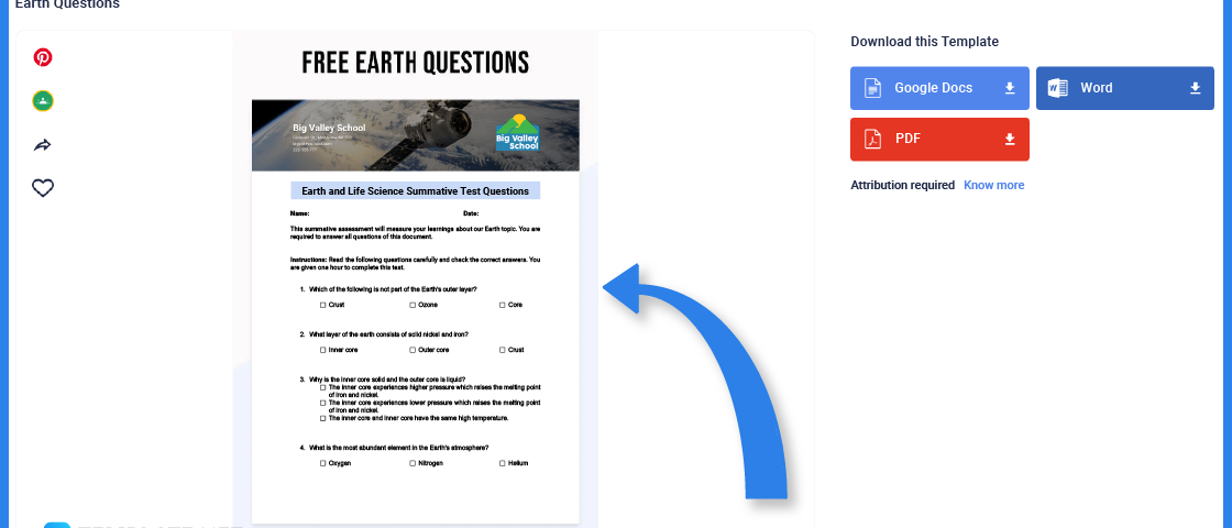 comment faire des questions sur la terre dans l'exemple de modèle google docs 2023 étape